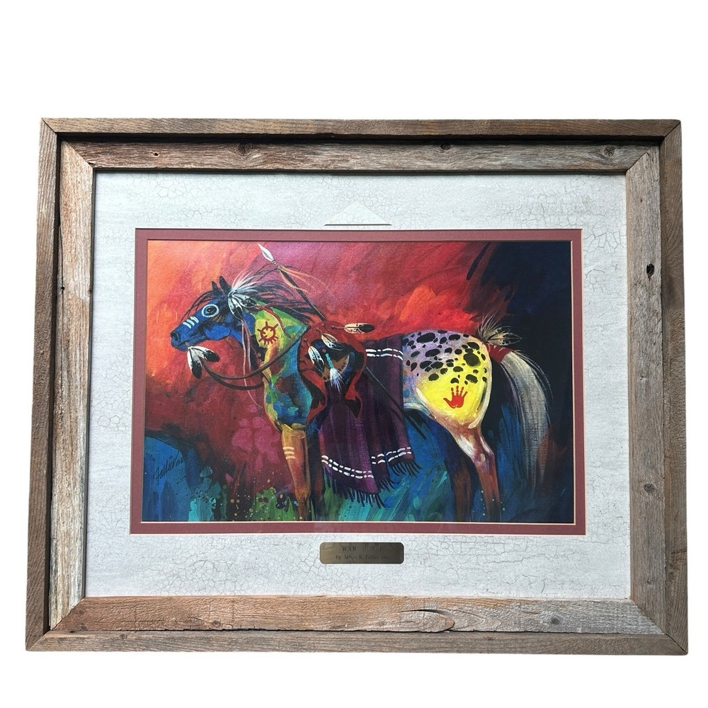 VTG War Horse By James R Fallier AWS Art Print 22.5x18.5 Barn Wood Frame 78/500